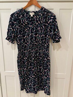Maison Jules Navy Floral Smocked Waist Dress, Size S